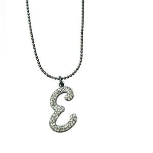 NY Monogram E Necklace - Silver Tone with Rhinestones - Adjustable